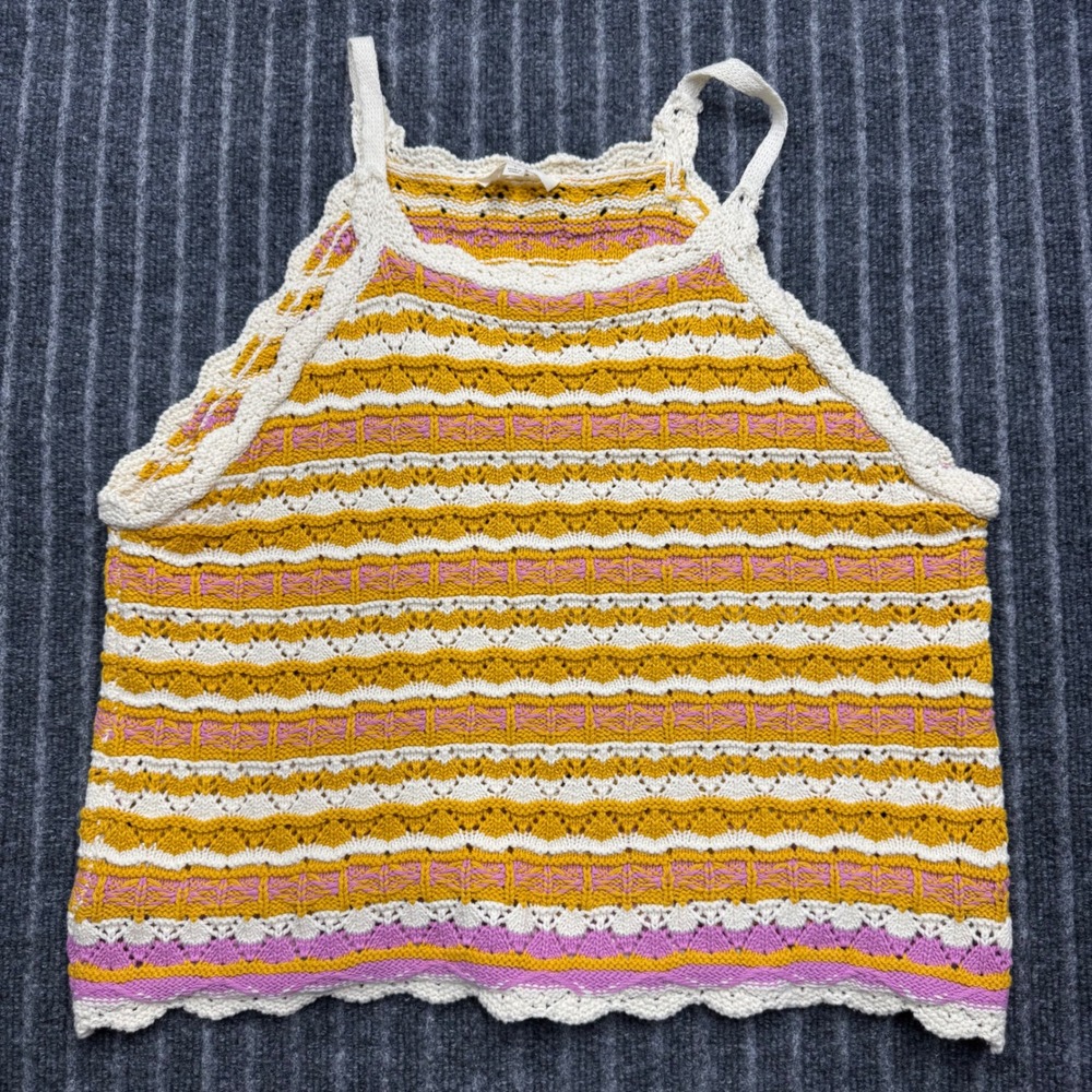 Easel Crochet Knit Tank Top Large Multicolor Excellent Striped Boho‎ (2280)